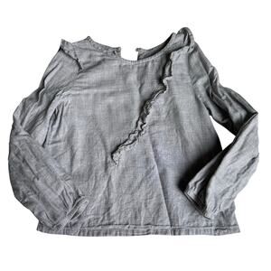 KIABI Gray Ruffle Flannel Blouse - Size 8 - Long Sleeve